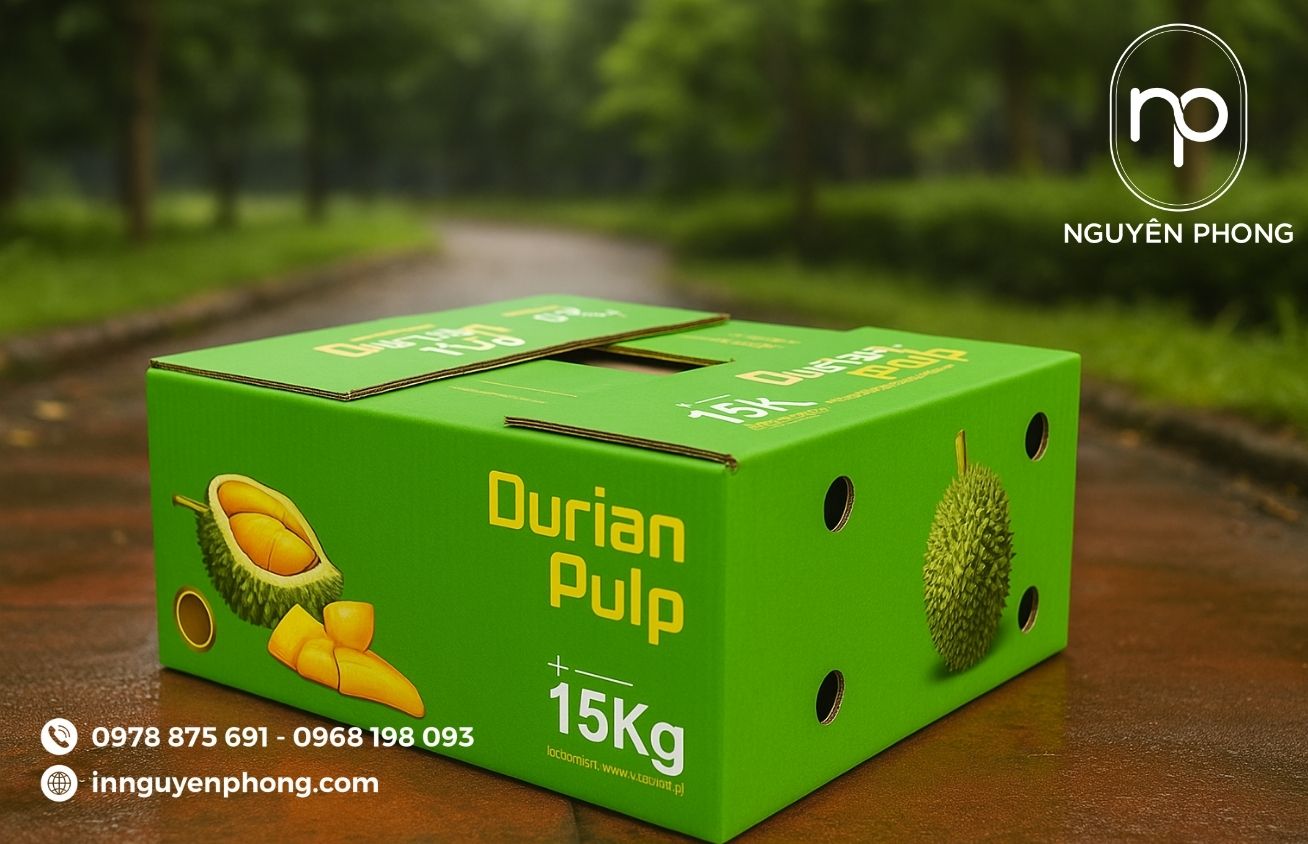 Thùng carton đựng sầu riêng phong cách đơn giản